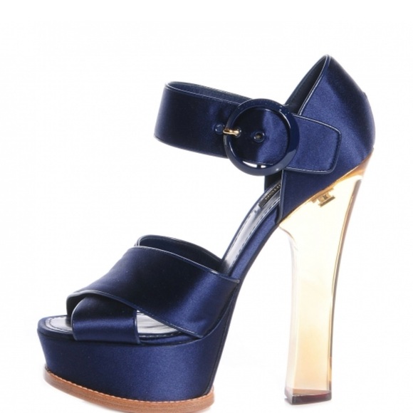 Louis Vuitton Blue Satin platform sandals - Picture 10 of 12